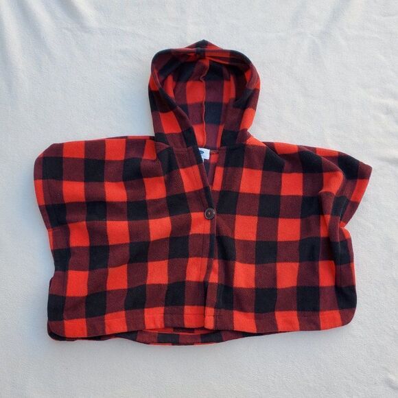 Old Navy red and black buffalo plaid cape coat with hood - Picture 1 of 10